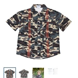 BlueQuail Guayabera WestTX Camo & Orange Short Sleeve Button-Up Shirt, Size 7